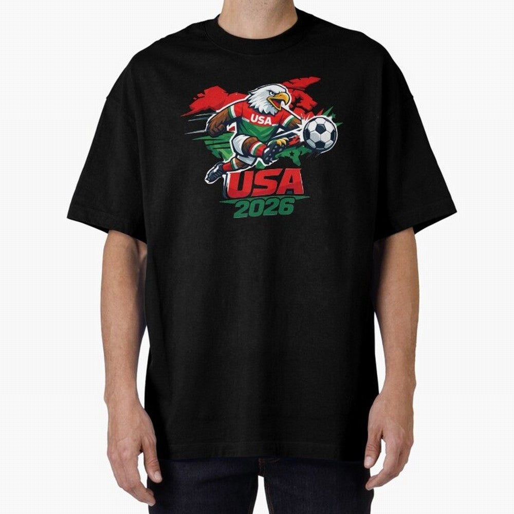 USA Canada Mexico Soccer Cup Oversized T-Shirt Celebrate Football Heritage in Match Day Hype around FIFA World Cup 2026 Group Stage, Mbappe, Netherlands, Worldwide Fan Energy, Dramatic Goals, Stadium Lights and Championship Celebrations; Perfect