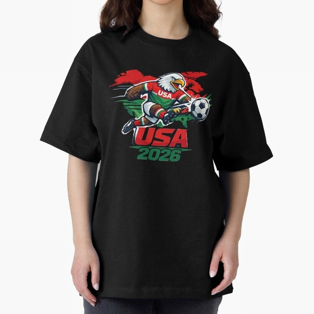 USA Canada Mexico Soccer Cup Oversized T-Shirt Celebrate Football Heritage in Match Day Hype around FIFA World Cup 2026 Group Stage, Mbappe, Netherlands, Worldwide Fan Energy, Dramatic Goals, Stadium Lights and Championship Celebrations; Perfect