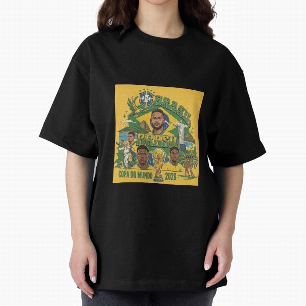 Brazil Football 2026 ¨C Retro World Cup Fan Art Oversized T-Shirt Stand Proud for FIFA World Cup 2026 USA Canada Mexico Spirit, Made for France, CR7, Stadium Memories, Football Loyalty, International Chants and Championship Tradition; Great for
