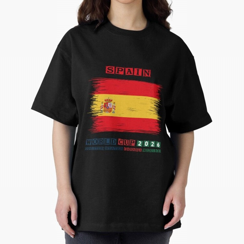 SPAIN WORLD CUP 2026 Oversized T-Shirt Relive FIFA World Cup 2026 USA Canada Mexico for Fans of Messi and France, Bringing Stadium Memories, Football Loyalty, International Chants and Championship Tradition; Great for Supporters Who Love Legendary