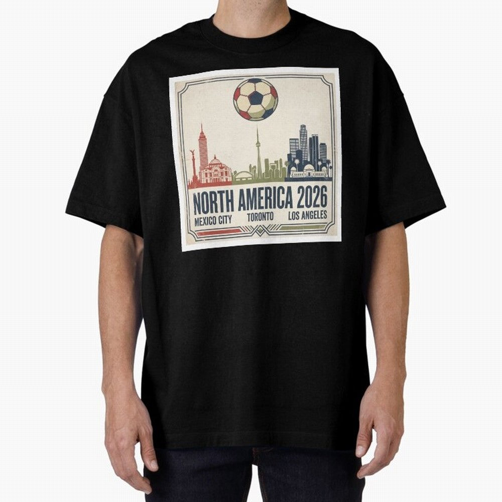 Retro North America 2026 Soccer Vintage Graphic Oversized T-Shirt Share Global Football Passion for FIFA World Cup 2026, Filled with Haaland, Netherlands, Goal Celebration Energy, Supporter Heritage, Football Icons and Worldwide Tournament Joy;