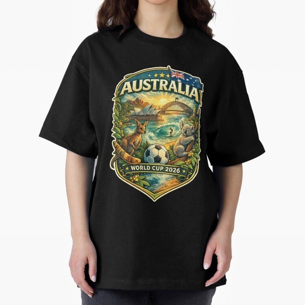 Australia FIFA World Cup 2026 Sydney Opera House Outback Kangaroo Coast Oversized T-Shirt Bring the FIFA World Cup 2026 Journey through Neymar Highlights, Argentina, France and Brazil Pride, Champion Mindset, Group Stage Buzz, Knockout Tension and