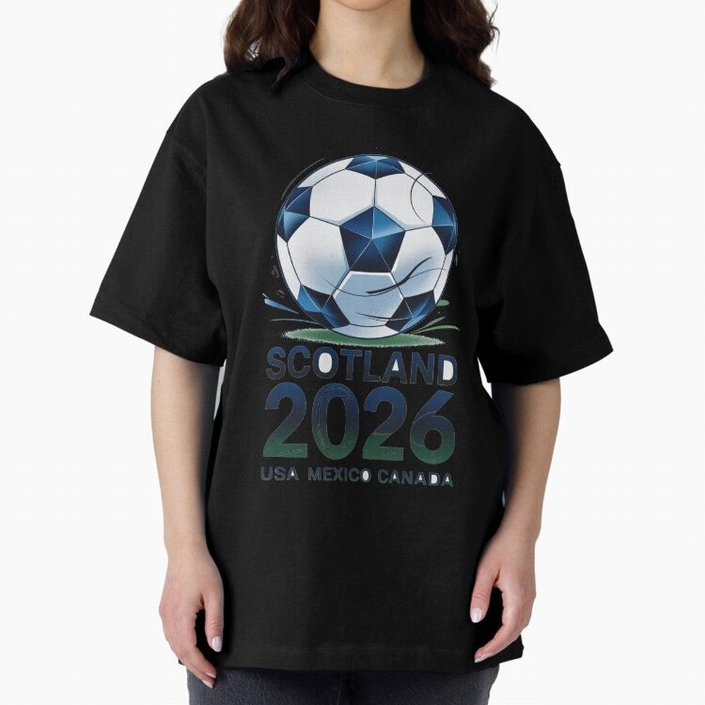 Scotland Soccer Football Design 2026 Oversized T-Shirt Celebrate Rivalries and Pride in FIFA World Cup 2026 for Fans of Neymar and Portugal, Spain and Germany, Bringing Retro Football Energy, Iconic Rivalries, Trophy Chase Drama and Stadium
