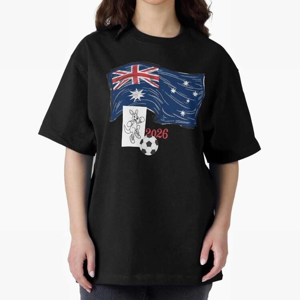Australia 2026 Soccer Pride - Boxing Kangaroo & Dynamic Waving Flag. Oversized T-Shirt Mark FIFA World Cup 2026 Celebrating CR7, Argentina and Brazil Energy, Stadium Chants, National Pride, Trophy Dreams and Unforgettable Football Memories; Great