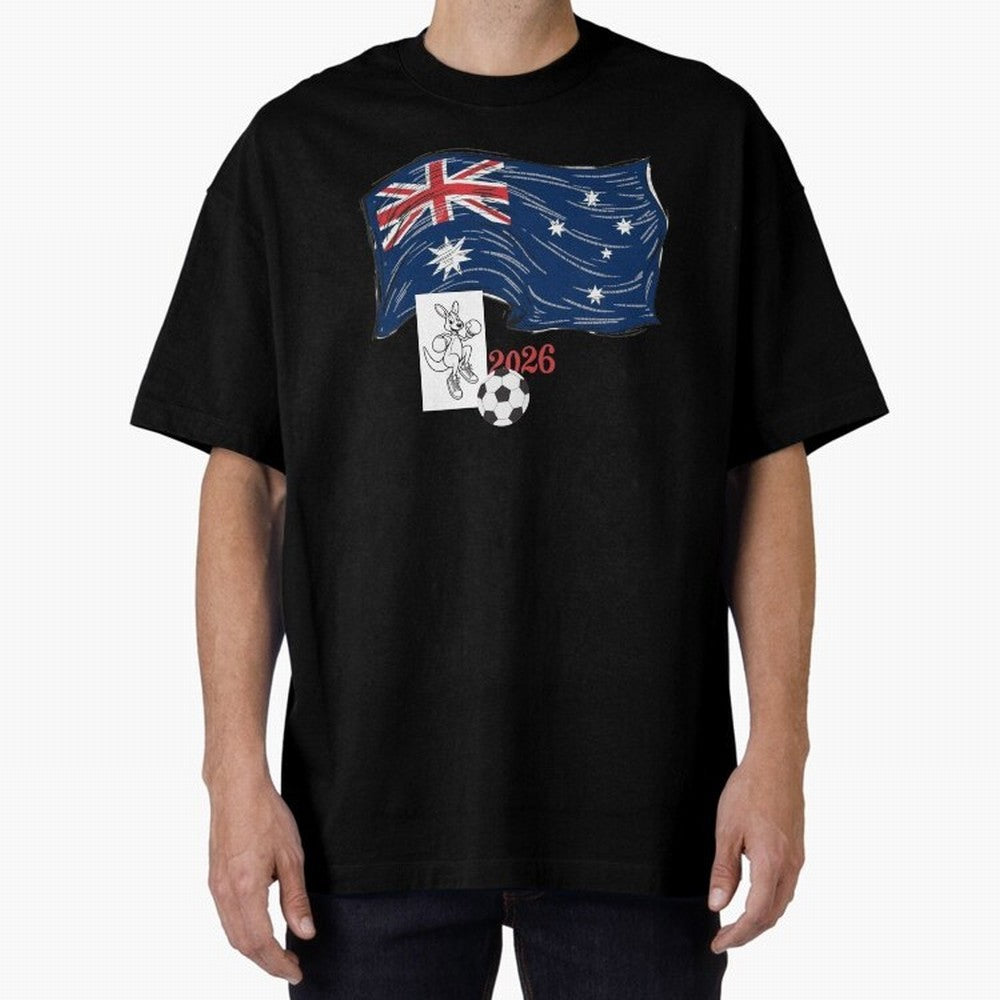 Australia 2026 Soccer Pride - Boxing Kangaroo & Dynamic Waving Flag. Oversized T-Shirt Mark FIFA World Cup 2026 Celebrating CR7, Argentina and Brazil Energy, Stadium Chants, National Pride, Trophy Dreams and Unforgettable Football Memories; Great