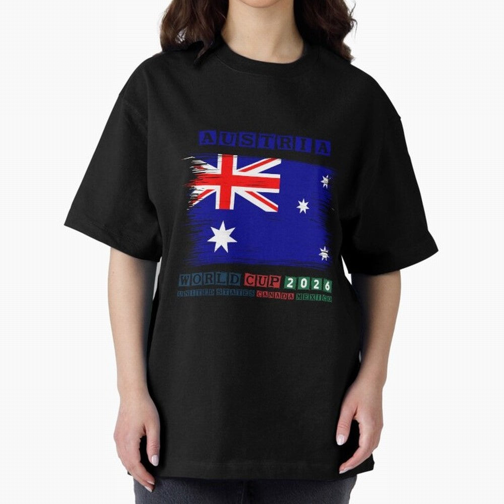 AUSTRIA WORLD CUP 2026 Oversized T-Shirt Capture Stadium Memories from FIFA World Cup 2026 USA Canada Mexico Highlighting Messi and Cristiano Ronaldo, Germany Energy, Sports Nostalgia, International Competition, Famous Players and Unforgettable