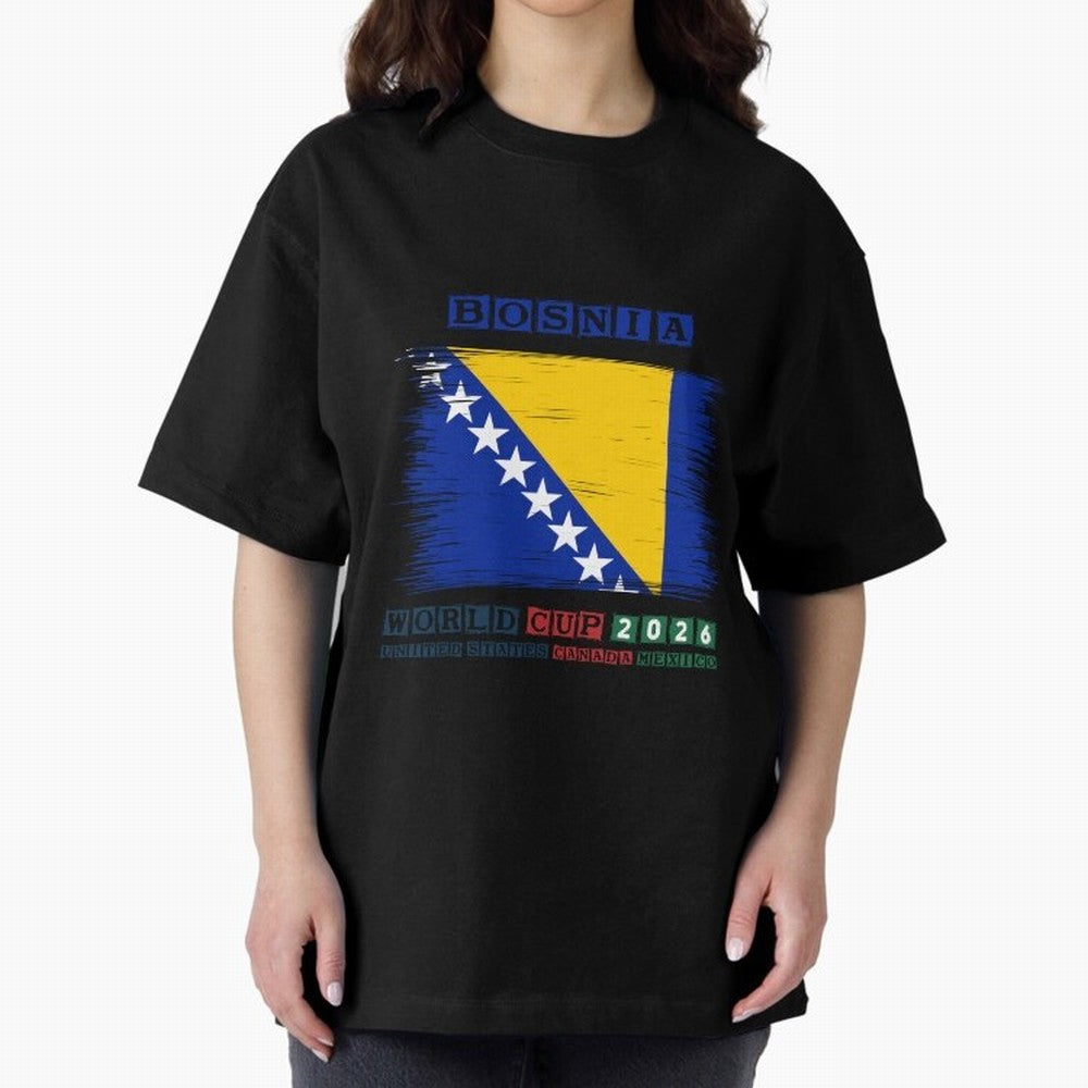 BOSNIA WORLD CUP 2026 Oversized T-Shirt Celebrate Supporters United by Global Football Passion for FIFA World Cup 2026 Group Stage, Featuring Cristiano Ronaldo, Haaland and CR7, Argentina and Brazil, Champion Mindset, Group Stage Buzz, Knockout