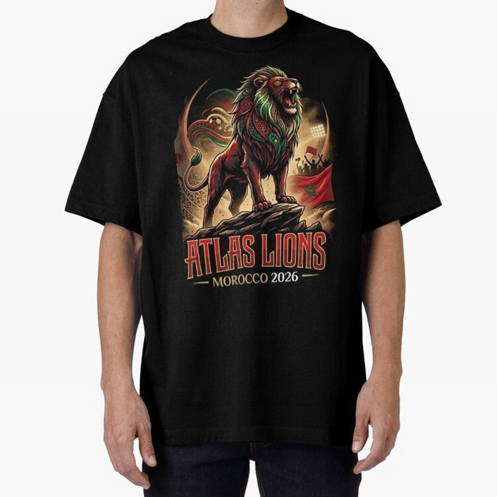 Morocco Team - World Cup 2026 Fan Oversized T-Shirt Carry the Dream of Match Day Hype around FIFA World Cup 2026 USA Canada Mexico, Messi, Neymar and Mbappe, England and Germany, Vintage Soccer Flavor, Modern Football Stars, National Flags and