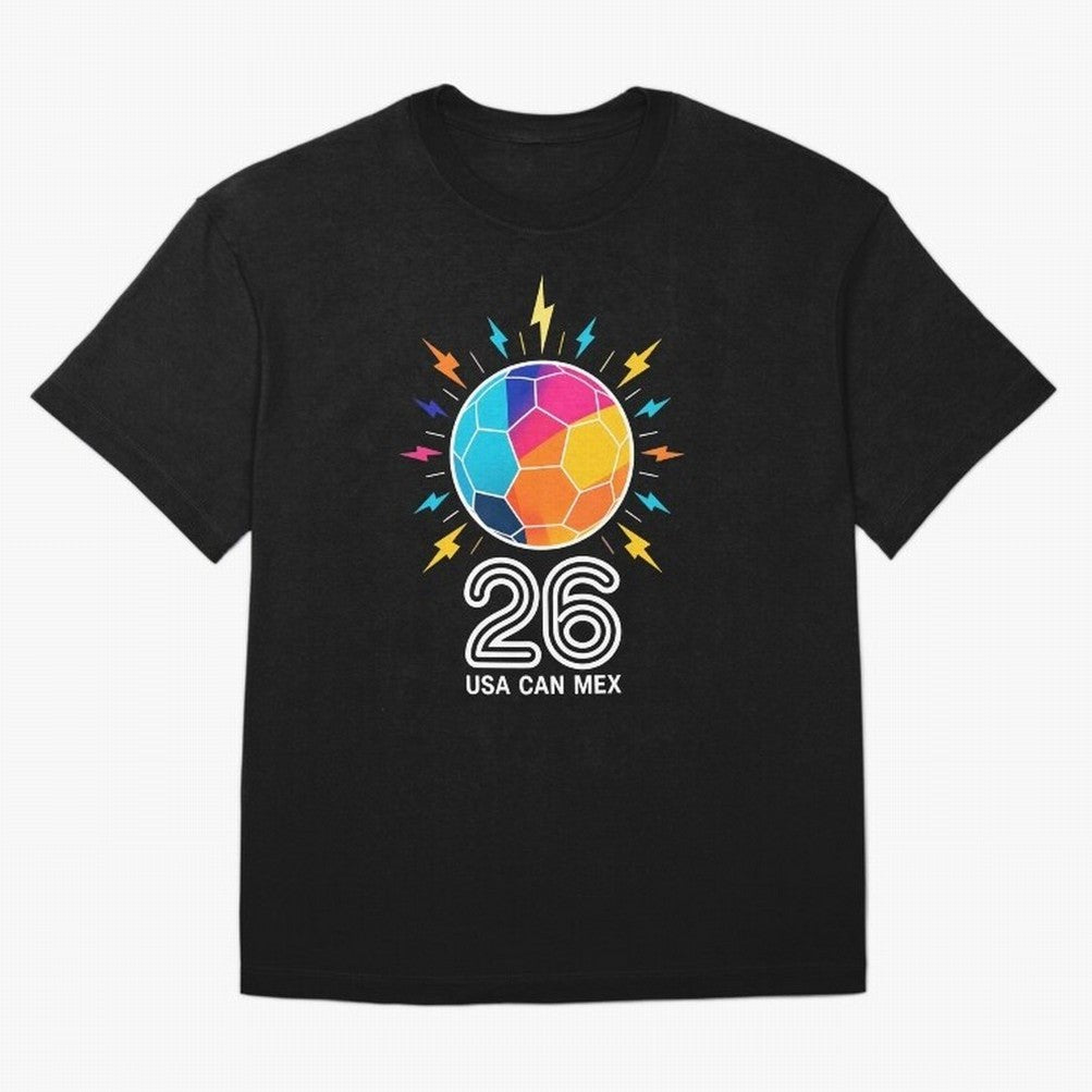 2026 Colorful Soccer Ball USA Canada Mexico 26 Oversized T-Shirt Celebrate Rivalries and Pride in Match Day Hype around FIFA World Cup 2026, Messi, CR7 and Mbappe, Portugal, Spain and Germany, Stadium Memories, Football Loyalty, International
