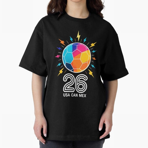 2026 Colorful Soccer Ball USA Canada Mexico 26 Oversized T-Shirt Celebrate Rivalries and Pride in Match Day Hype around FIFA World Cup 2026, Messi, CR7 and Mbappe, Portugal, Spain and Germany, Stadium Memories, Football Loyalty, International