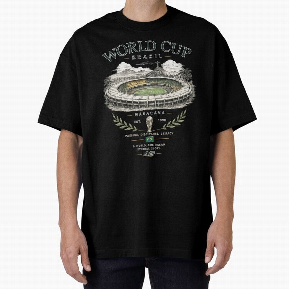 Brazil World Cup Maracana Streetwear Oversized T-Shirt Experience Global Football Passion for FIFA World Cup 2026, Capturing Messi, Neymar and Mbappe, England, Soccer Culture, Superstar Moments, National Team Dreams and Competitive Fire; Great for