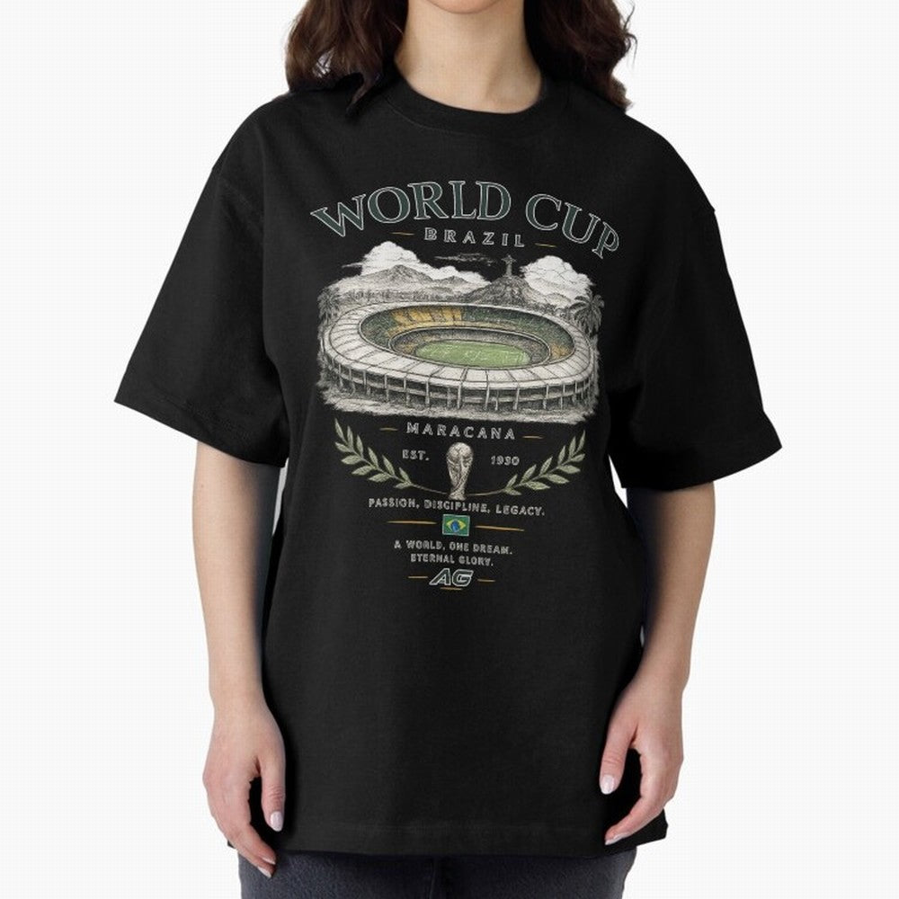 Brazil World Cup Maracana Streetwear Oversized T-Shirt Experience Global Football Passion for FIFA World Cup 2026, Capturing Messi, Neymar and Mbappe, England, Soccer Culture, Superstar Moments, National Team Dreams and Competitive Fire; Great for