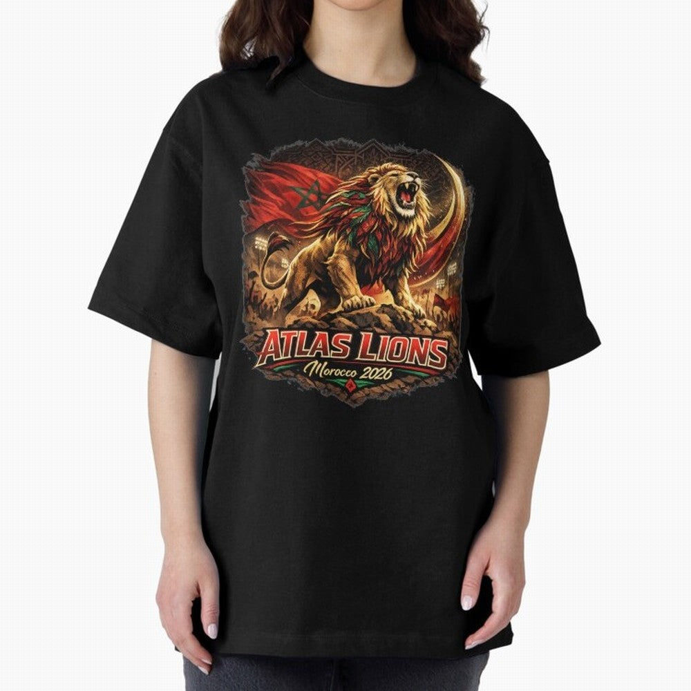 Morocco Football Fan - Atlas Lions Oversized T-Shirt Show Fan Pride Across Match Day Hype around FIFA World Cup 2026 USA Canada Mexico, Cristiano Ronaldo, Haaland and CR7, Portugal, Supporter Pride, Iconic Celebrations, Legendary Names and Global