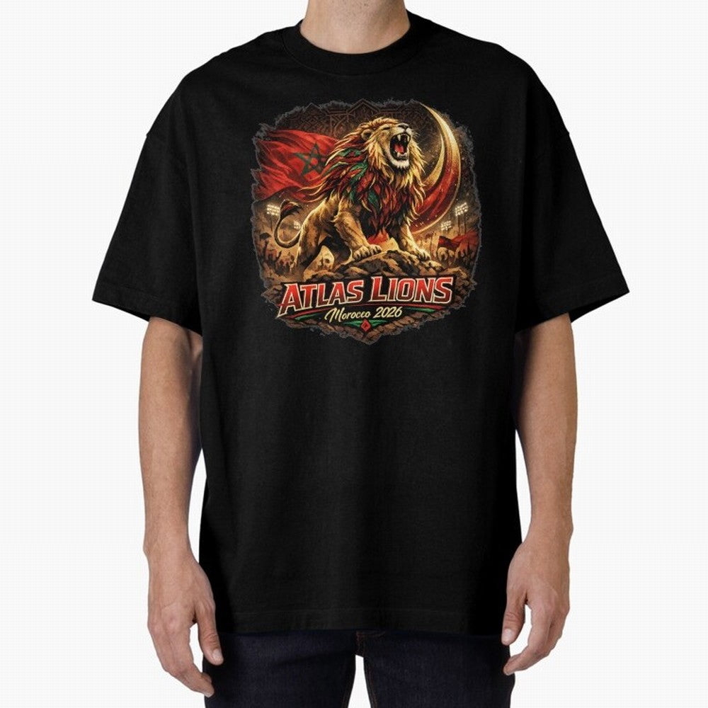 Morocco Football Fan - Atlas Lions Oversized T-Shirt Show Fan Pride Across Match Day Hype around FIFA World Cup 2026 USA Canada Mexico, Cristiano Ronaldo, Haaland and CR7, Portugal, Supporter Pride, Iconic Celebrations, Legendary Names and Global