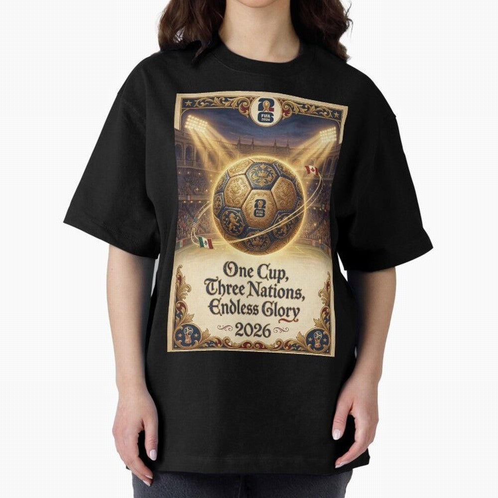 FIFA World Cup 2026 Poster Oversized T-Shirt Cheer for the FIFA World Cup 2026 Group Stage Journey through Haaland and Mbappe Highlights, England Pride, Global Supporter Spirit, Legendary Goals, National Colors and Tournament Celebration; Perfect