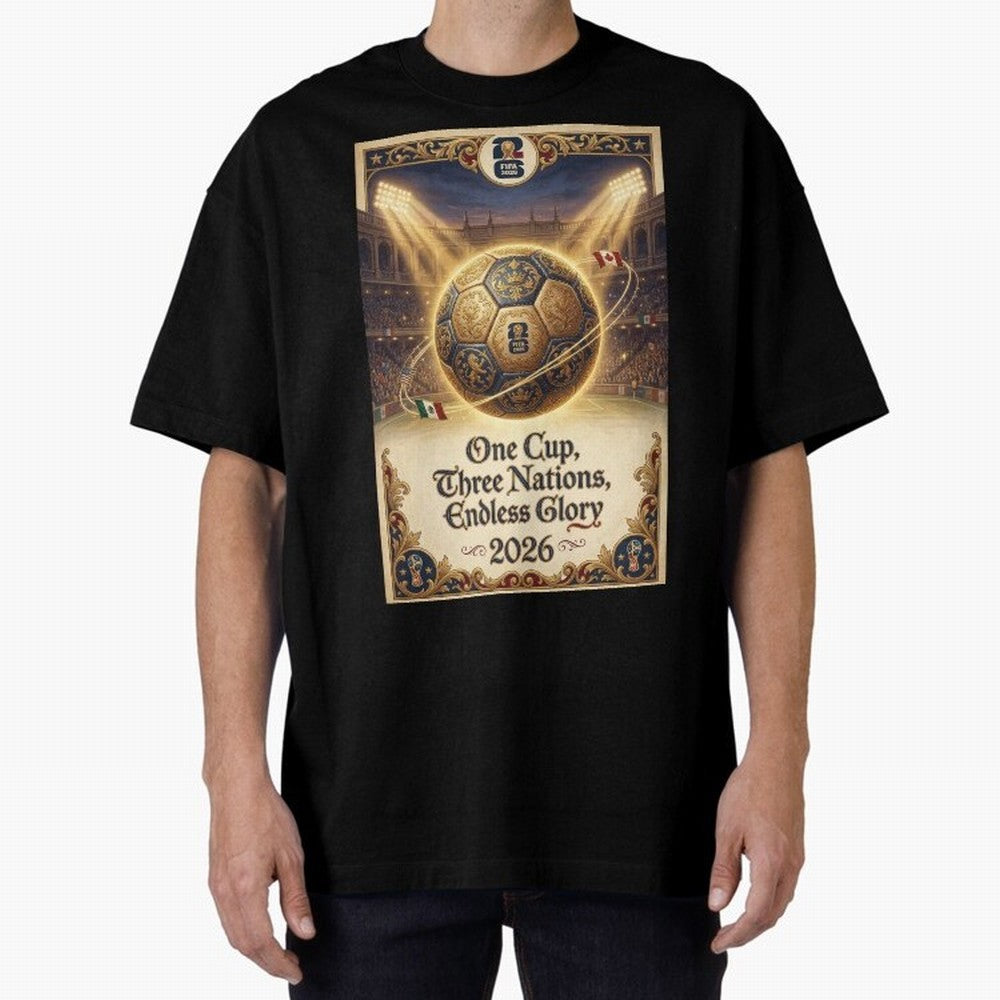 FIFA World Cup 2026 Poster Oversized T-Shirt Cheer for the FIFA World Cup 2026 Group Stage Journey through Haaland and Mbappe Highlights, England Pride, Global Supporter Spirit, Legendary Goals, National Colors and Tournament Celebration; Perfect