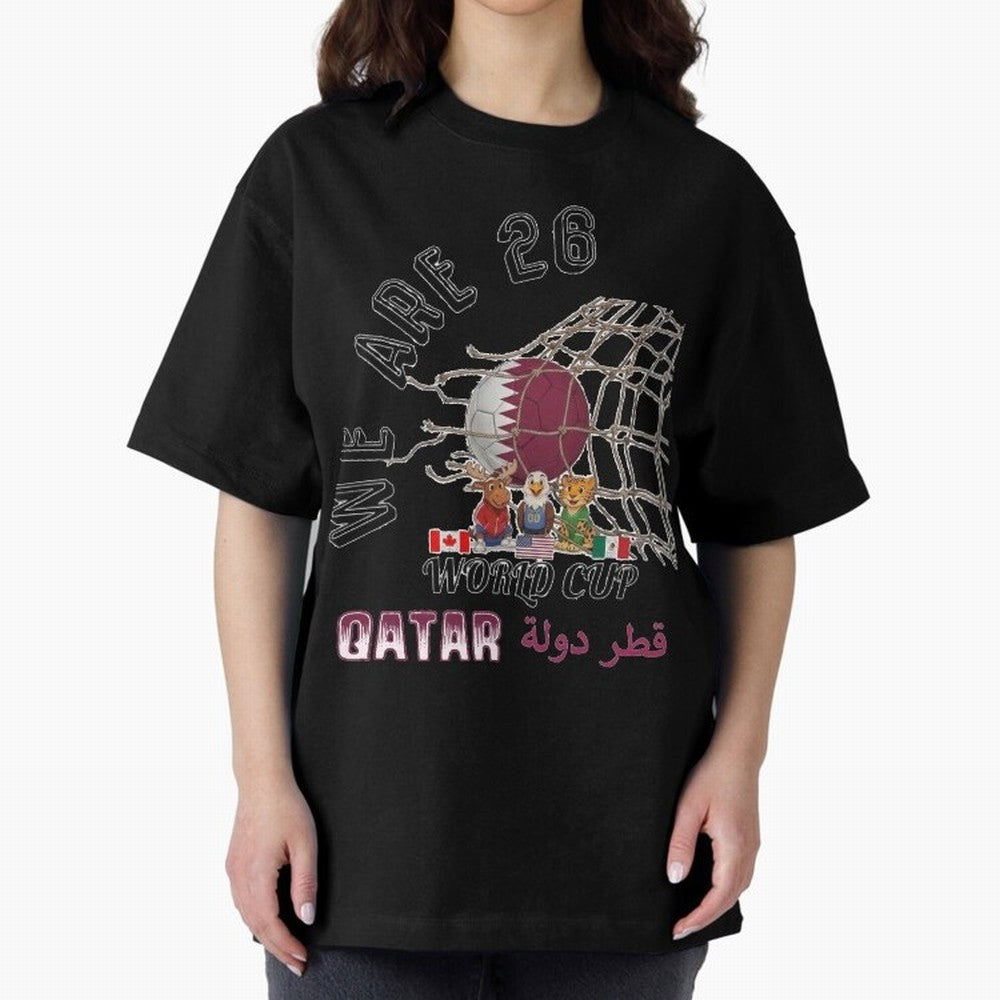 World cup 26 - Qatar Oversized T-Shirt Celebrate Fan Favorites in FIFA World Cup 2026 USA Canada Mexico for Fans of CR7 and Messi and France, Bringing Goal Celebration Energy, Supporter Heritage, Football Icons and Worldwide Tournament Joy; Made