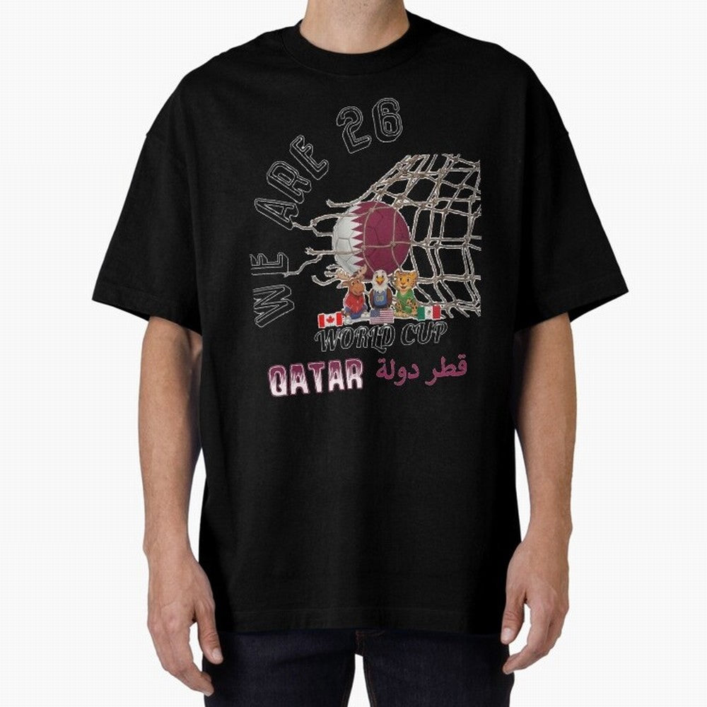 World cup 26 - Qatar Oversized T-Shirt Celebrate Fan Favorites in FIFA World Cup 2026 USA Canada Mexico for Fans of CR7 and Messi and France, Bringing Goal Celebration Energy, Supporter Heritage, Football Icons and Worldwide Tournament Joy; Made