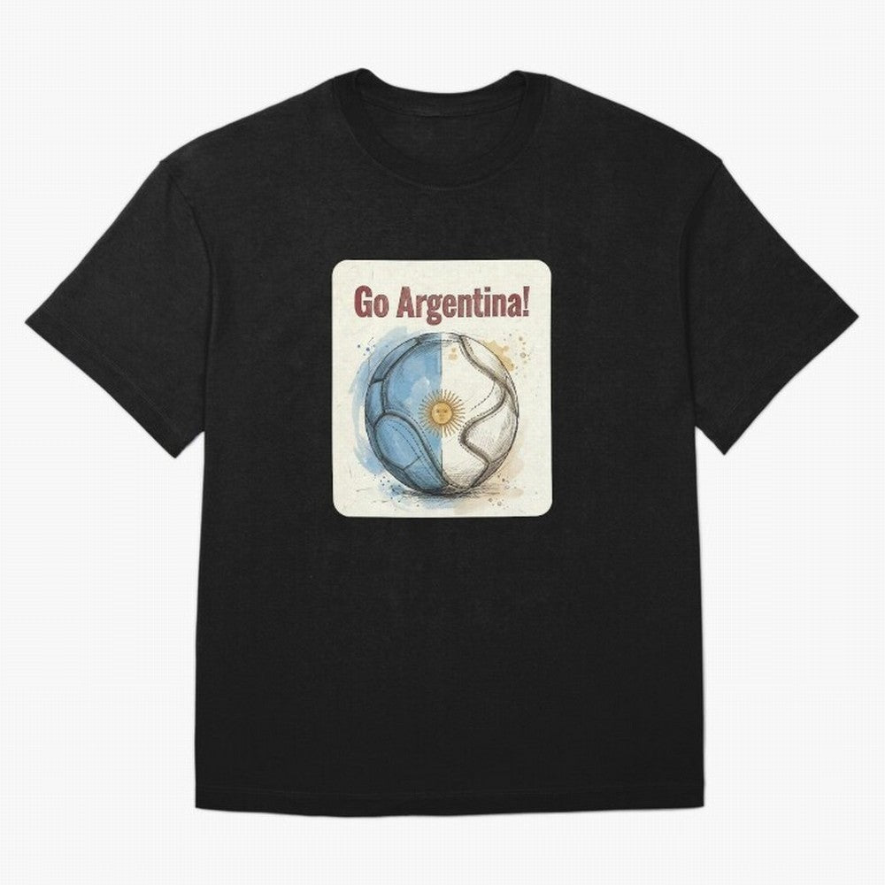 Go Argentina Soccer Ball Flag | Argentinian Football Fan Graphic Tee Oversized T-Shirt Capture Global Football Passion for FIFA World Cup 2026, Made for Mbappe and Neymar, Spain, Tournament Hype, Historic Matchups, Family Viewing Parties and Global