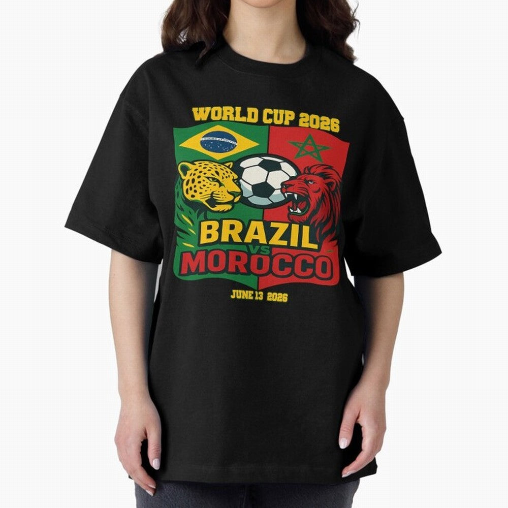 Brazil Vs Morocco June 13 2026 World Cup Soccer We Are Morocco Oversized T-Shirt Refresh the FIFA World Cup 2026 Group Stage Journey through Messi, CR7 and Mbappe Highlights, Argentina Pride, Football Festival Excitement, Trophy Ambitions, Country