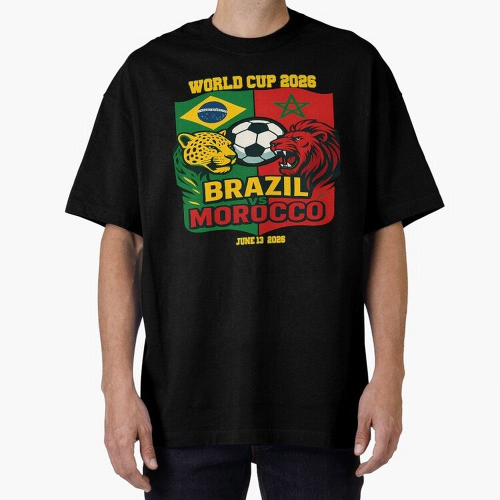 Brazil Vs Morocco June 13 2026 World Cup Soccer We Are Morocco Oversized T-Shirt Refresh the FIFA World Cup 2026 Group Stage Journey through Messi, CR7 and Mbappe Highlights, Argentina Pride, Football Festival Excitement, Trophy Ambitions, Country