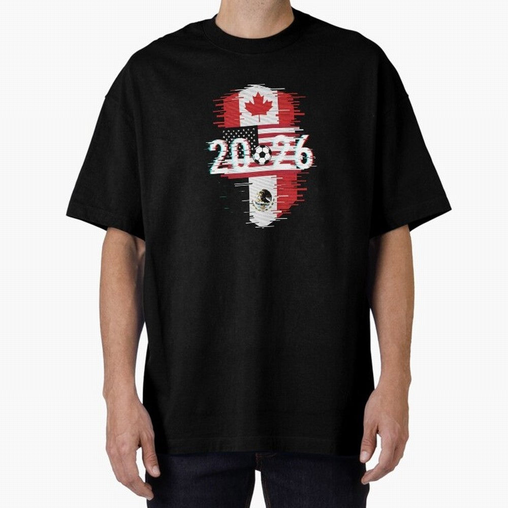 Glitched United 2026 - North America Emblem Cup T-Shirt_82794505 Oversized T-Shirt Turn Up for FIFA World Cup 2026 Built around Messi and Cristiano Ronaldo, Argentina and Brazil Energy, Goal Celebration Energy, Supporter Heritage, Football Icons