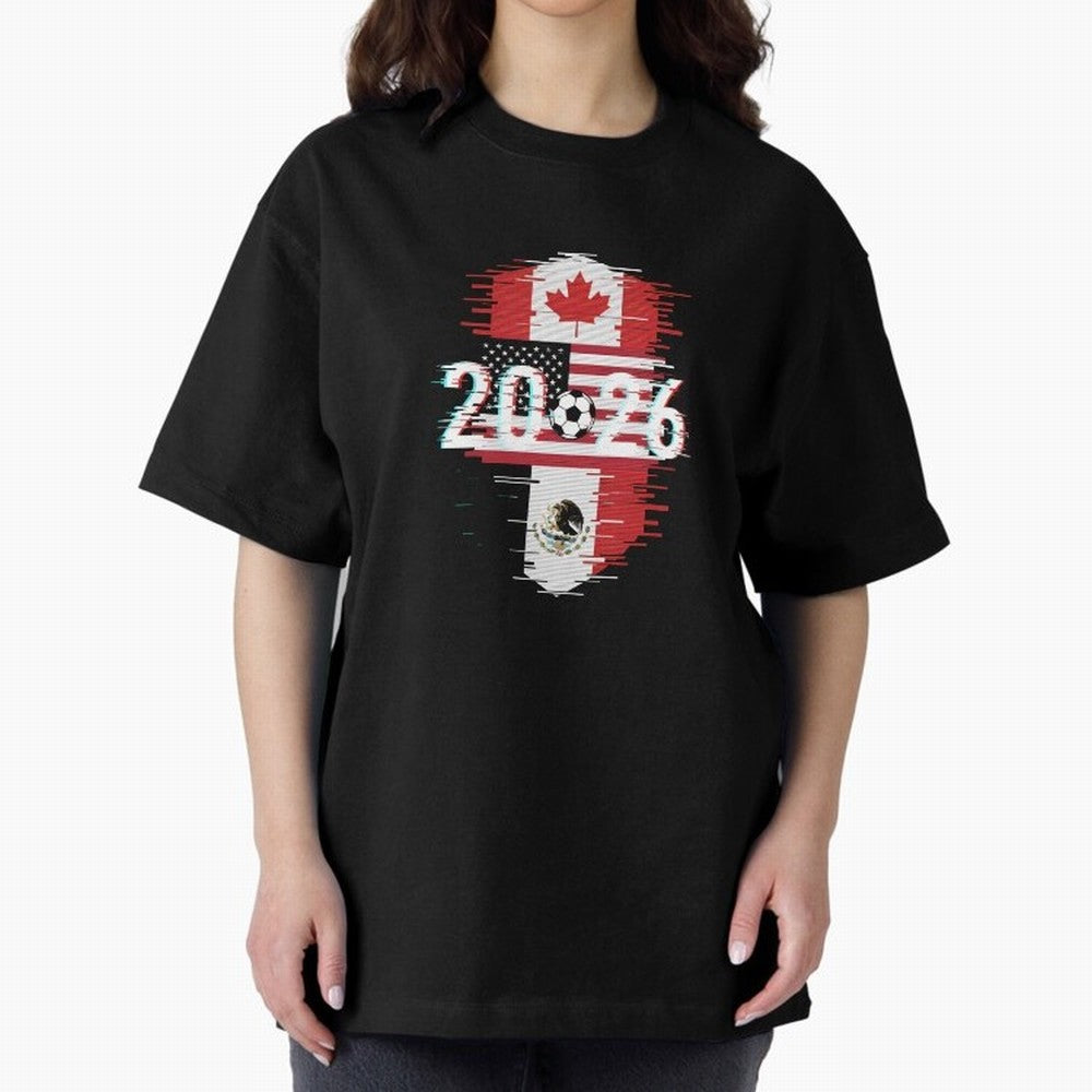 Glitched United 2026 - North America Emblem Cup T-Shirt_82794505 Oversized T-Shirt Turn Up for FIFA World Cup 2026 Built around Messi and Cristiano Ronaldo, Argentina and Brazil Energy, Goal Celebration Energy, Supporter Heritage, Football Icons