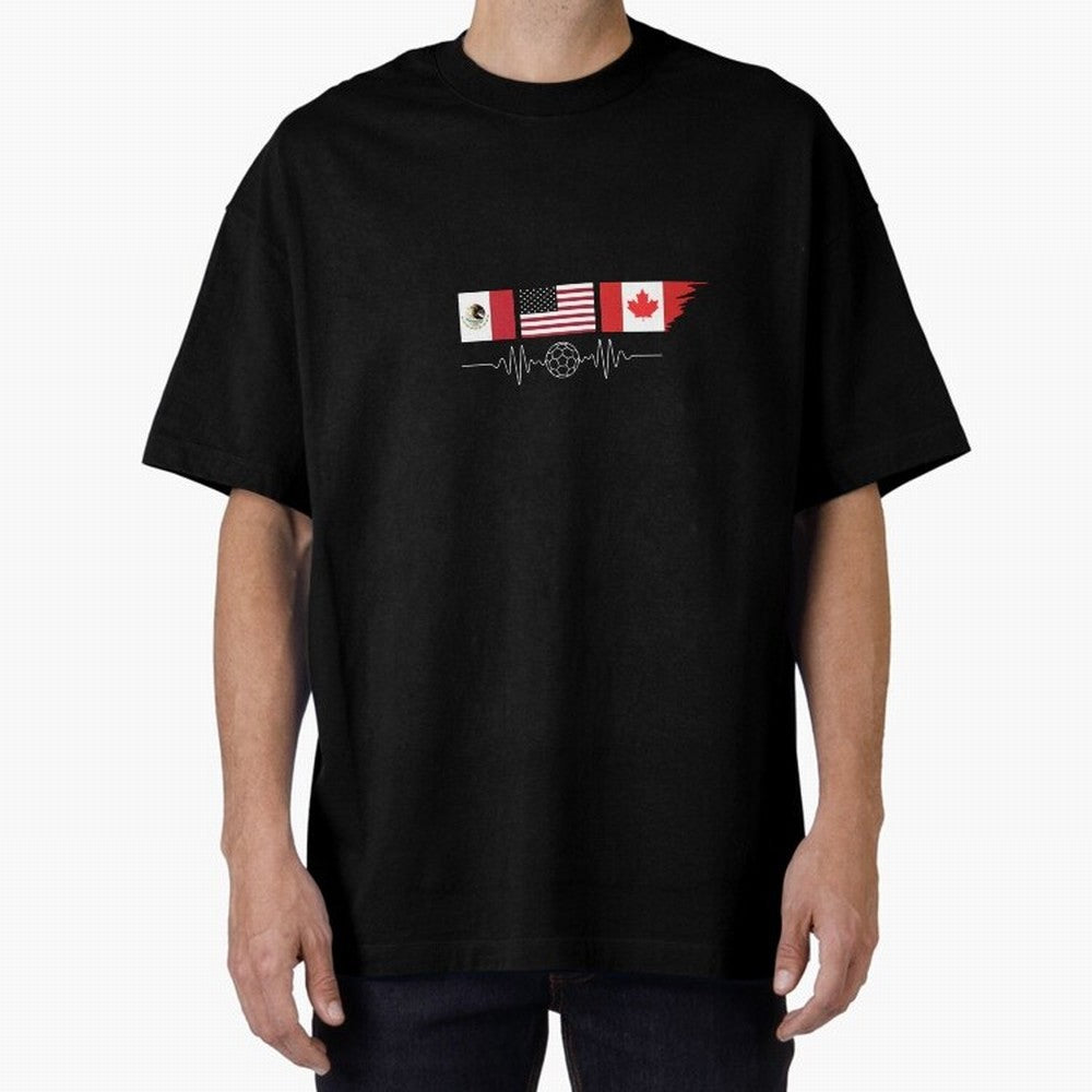 North America Soccer Heartbeat Flags 2026 Cup T-Shirt_82794888 Oversized T-Shirt Live for the Drama of Match Day Hype around FIFA World Cup 2026 Group Stage, Messi, Spain and Netherlands, Worldwide Fan Energy, Dramatic Goals, Stadium Lights and