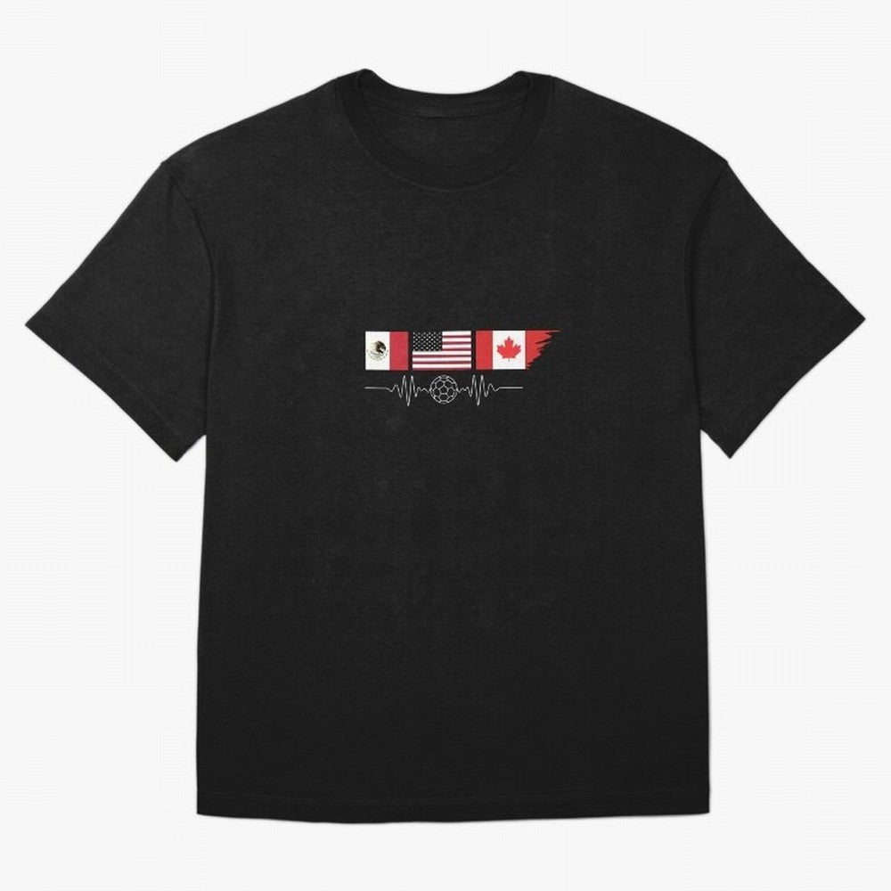 North America Soccer Heartbeat Flags 2026 Cup T-Shirt_82794888 Oversized T-Shirt Live for the Drama of Match Day Hype around FIFA World Cup 2026 Group Stage, Messi, Spain and Netherlands, Worldwide Fan Energy, Dramatic Goals, Stadium Lights and