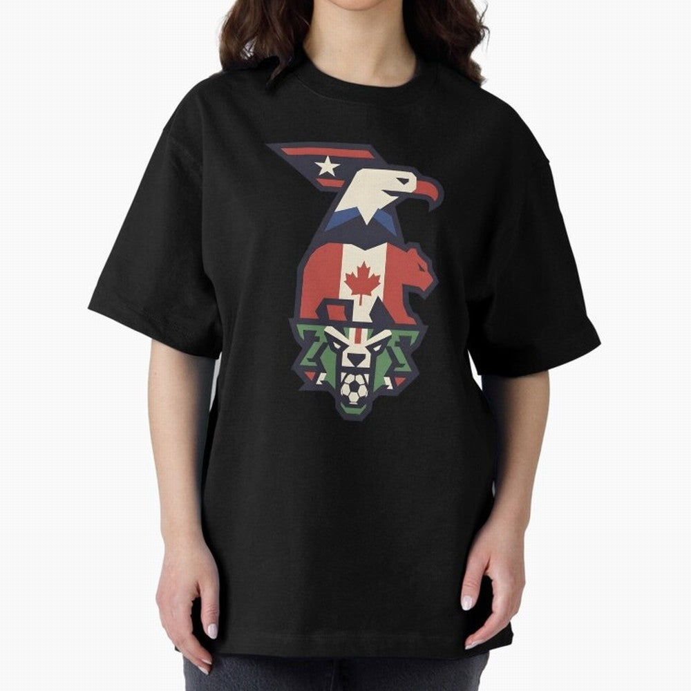 USA Canada Mexico World Cup 2026 Host Nations Oversized T-Shirt Celebrate Fan Culture around FIFA World Cup 2026 Spirit, Centered on Argentina, Messi, Football Festival Excitement, Trophy Ambitions, Country Rivalries and Star Player Buzz; Ideal for