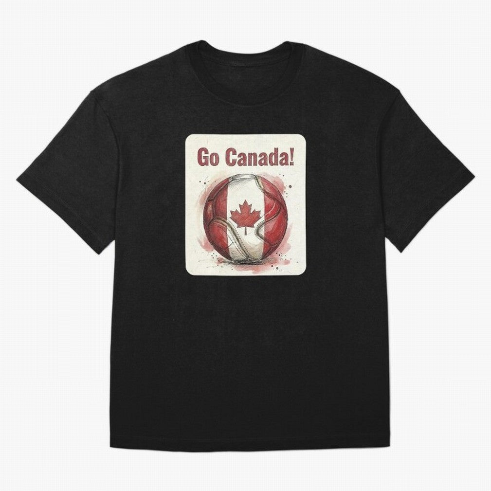 Go Canada Soccer Ball Flag | Canadian Football Fan Graphic Tee Oversized T-Shirt Carry the Dream of FIFA World Cup 2026 USA Canada Mexico Celebrating Mbappe, Portugal, Spain and Germany Energy, Match Day Excitement, Supporter Culture, Golden Goals