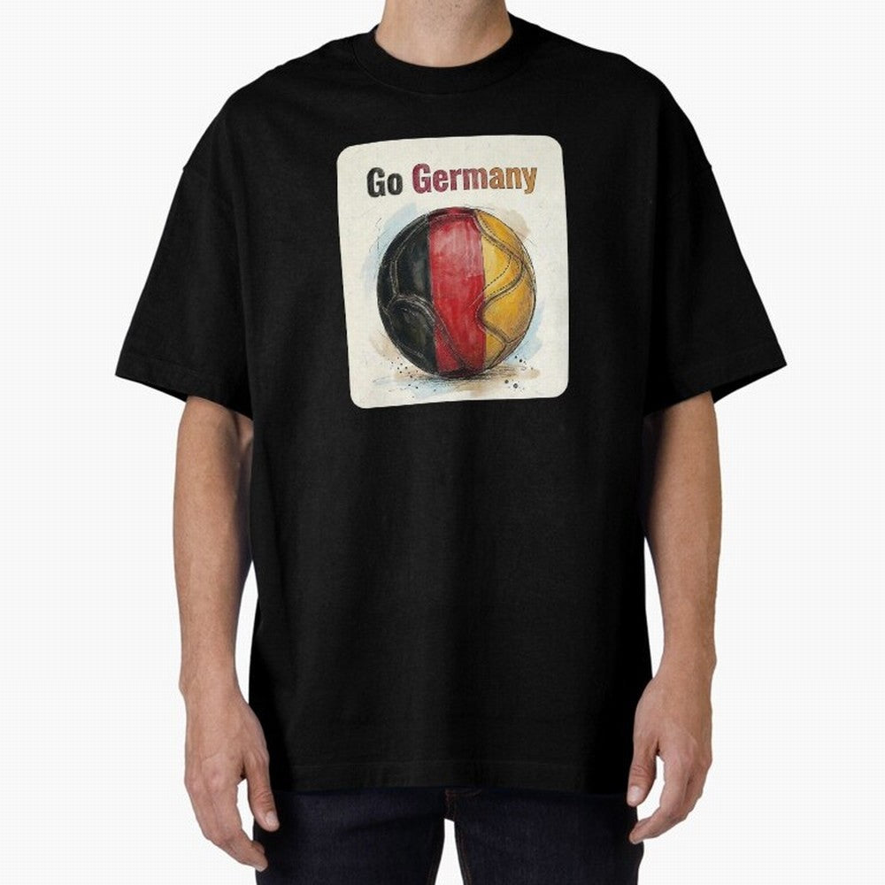 Go Germany Soccer Ball Flag | German Football Fan Graphic Tee Oversized T-Shirt Fuel Your Fan Pride for FIFA World Cup 2026 Group Stage for Fans of Messi, Neymar and Mbappe and Portugal, Spain and Germany, Bringing Soccer Culture, Superstar