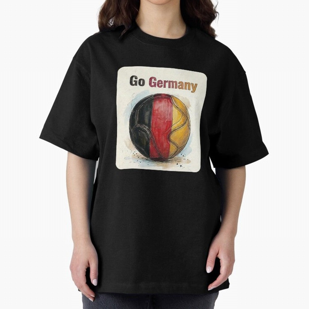 Go Germany Soccer Ball Flag | German Football Fan Graphic Tee Oversized T-Shirt Fuel Your Fan Pride for FIFA World Cup 2026 Group Stage for Fans of Messi, Neymar and Mbappe and Portugal, Spain and Germany, Bringing Soccer Culture, Superstar