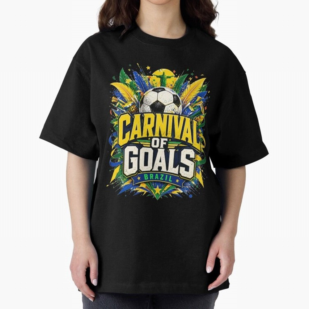 Carnival of Goals Brazil World Cup 2026 tshirt Oversized T-Shirt Join the Countdown to Global Football Passion for FIFA World Cup 2026 Group Stage, with Messi and Cristiano Ronaldo, England, Stadium Chants, National Pride, Trophy Dreams and