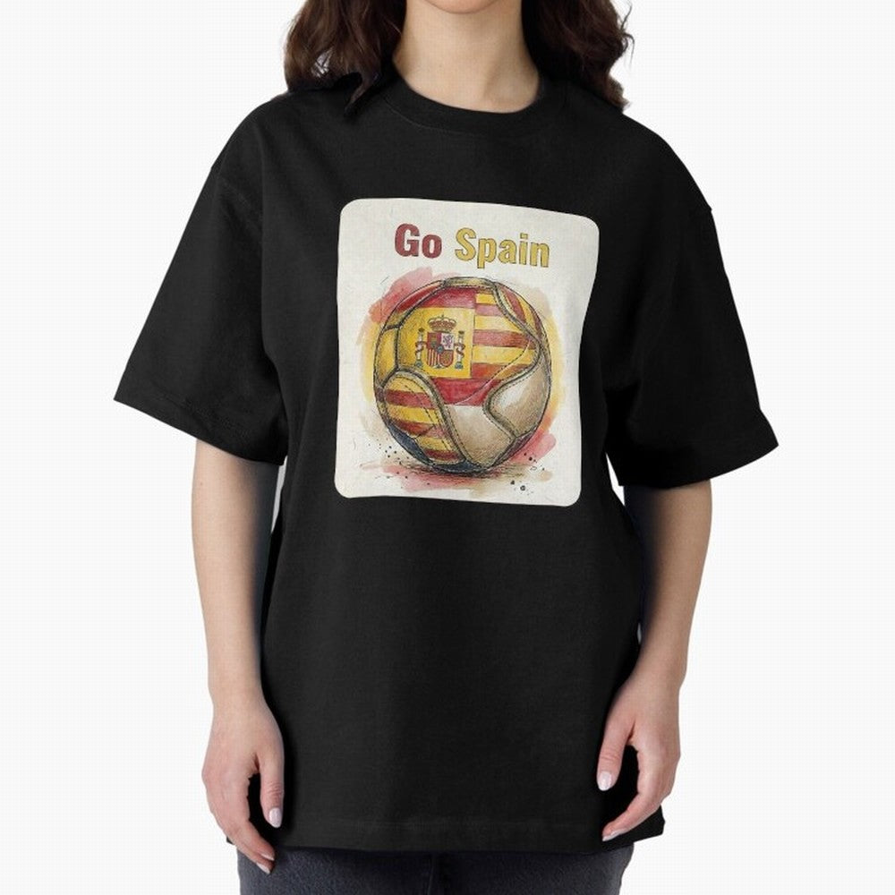 Go Spain Soccer Ball Flag | Canadian Football Fan Graphic Tee Oversized T-Shirt Celebrate the Stars of FIFA World Cup 2026 USA Canada Mexico for Fans of Cristiano Ronaldo, Haaland and CR7 and Argentina, Bringing Champion Mindset, Group Stage Buzz,