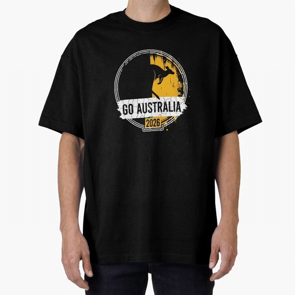 Golden Green Kangaroo Emblem Go Australia 2026 Supporter Design T-Shirt_83662099 Oversized T-Shirt Show Your Stadium Side during Match Day Hype around FIFA World Cup 2026 USA Canada Mexico, CR7 and Messi, England, Supporter Pride, Iconic