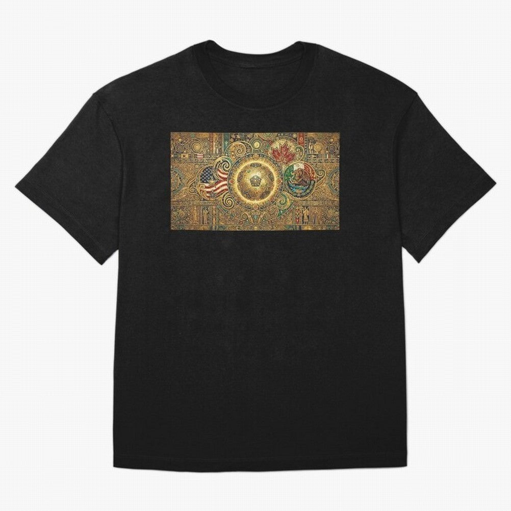 Ornate Soccer Emblem with Flags Oversized T-Shirt Spotlight FIFA World Cup 2026 Made for Neymar, Brazil, Portugal and Argentina Energy, Goal Celebration Energy, Supporter Heritage, Football Icons and Worldwide Tournament Joy; Ideal for Passionate