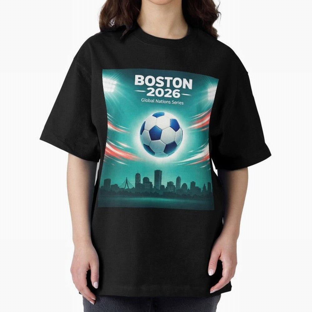 Boston 2026 Soccer Event Oversized T-Shirt Honor the Football Icons of FIFA World Cup 2026 Spirit, Built around Argentina, Haaland and Mbappe, Match Day Excitement, Supporter Culture, Golden Goals and Global Football Passion; Created for Match Day