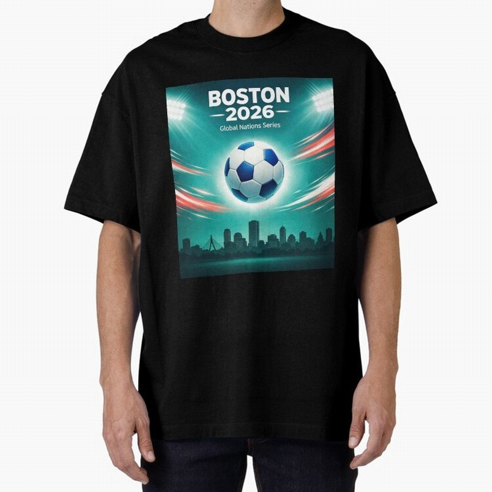 Boston 2026 Soccer Event Oversized T-Shirt Honor the Football Icons of FIFA World Cup 2026 Spirit, Built around Argentina, Haaland and Mbappe, Match Day Excitement, Supporter Culture, Golden Goals and Global Football Passion; Created for Match Day