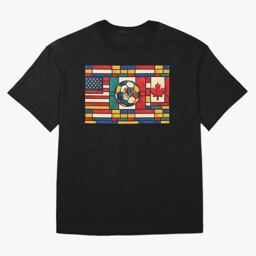 Elegant World Cup Stadiums Geometrical | Soccer Flags Mexico Canada USA Oversized T-Shirt Build the FIFA World Cup 2026 Group Stage Journey through Haaland and Mbappe Highlights, England and Germany Pride, Football Passion, Legendary Performances,