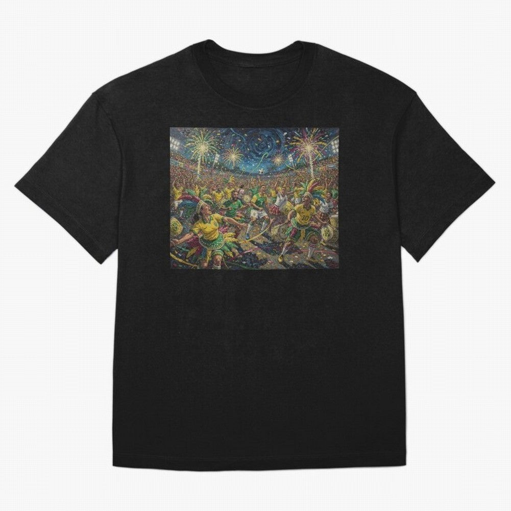 Celebration at Brazilian Football Match World Cup 2026 Vibes Oversized T-Shirt Back the Journey through FIFA World Cup 2026 Group Stage Spirit, Capturing Spain, Neymar, Retro Football Energy, Iconic Rivalries, Trophy Chase Drama and Stadium