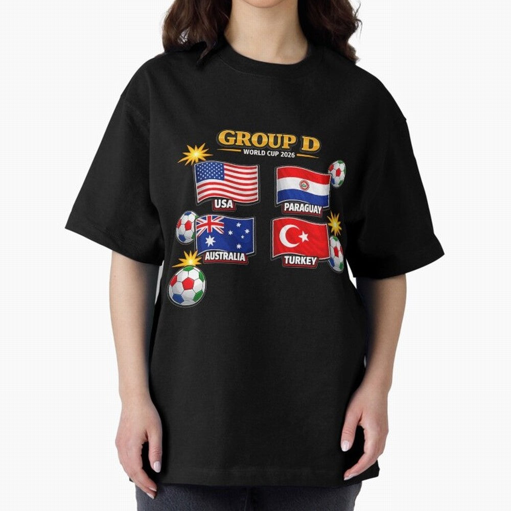 Group?D?¨C?World?Cup?2026?Flags Oversized T-Shirt Represent the Passion of Match Day Hype around FIFA World Cup 2026, Mbappe and Neymar, France and Portugal, Stadium Memories, Football Loyalty, International Chants and Championship Tradition; Ideal