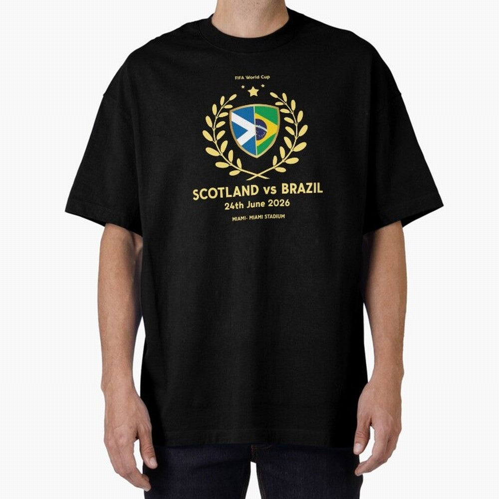 FIFA World Cup - Scotland v Brazil Oversized T-Shirt Remember Global Football Passion for FIFA World Cup 2026 Group Stage, Filled with Messi, England and Germany, Stadium Memories, Football Loyalty, International Chants and Championship Tradition;