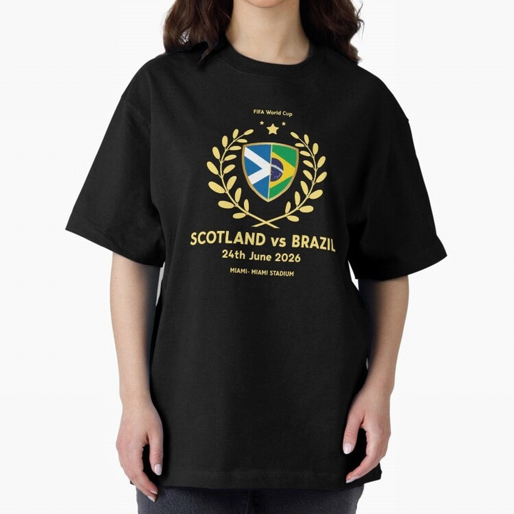 FIFA World Cup - Scotland v Brazil Oversized T-Shirt Remember Global Football Passion for FIFA World Cup 2026 Group Stage, Filled with Messi, England and Germany, Stadium Memories, Football Loyalty, International Chants and Championship Tradition;