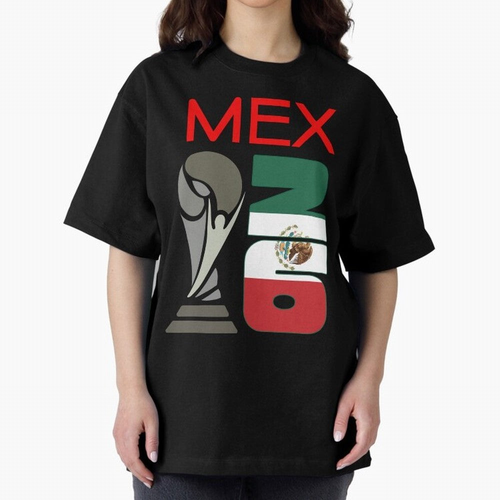 Mexico 2026 Soccer World Cup Trophy Mexican Flag Design Oversized T-Shirt Create FIFA World Cup 2026 USA Canada Mexico Filled with CR7, Argentina, France and Brazil Energy, Vintage Soccer Flavor, Modern Football Stars, National Flags and Final