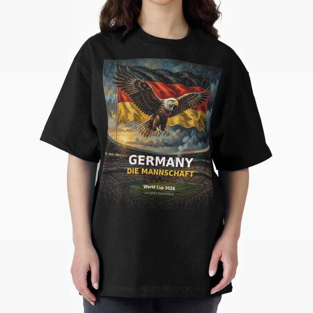 Germany Die Mannschaft - World Cup 2026 Soccer Fan Tee Oversized T-Shirt Refresh Global Football Passion for FIFA World Cup 2026, Highlighting CR7 and Messi, Netherlands, Champion Mindset, Group Stage Buzz, Knockout Tension and Passionate Fan