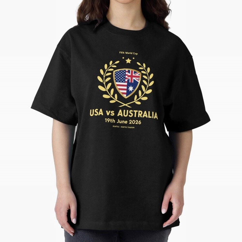 FIFA World Cup - USA v Australia Oversized T-Shirt Keep the Match Day Mood of Match Day Hype around FIFA World Cup 2026 USA Canada Mexico, Neymar, Argentina and Brazil, Classic Soccer Heritage, Championship Pressure, Fan Loyalty and International