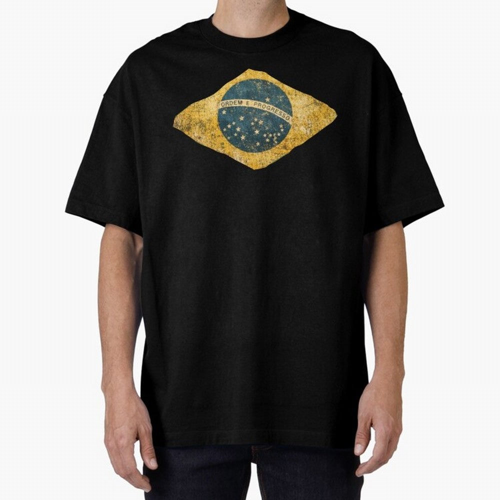 Vintage Brazil Flag Soccer Fan Design Oversized T-Shirt Bring Stadium Energy to Match Day Hype around FIFA World Cup 2026, Haaland, Germany, Soccer Culture, Superstar Moments, National Team Dreams and Competitive Fire; Ideal for Passionate Fans Who