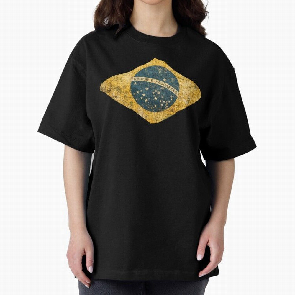 Vintage Brazil Flag Soccer Fan Design Oversized T-Shirt Bring Stadium Energy to Match Day Hype around FIFA World Cup 2026, Haaland, Germany, Soccer Culture, Superstar Moments, National Team Dreams and Competitive Fire; Ideal for Passionate Fans Who