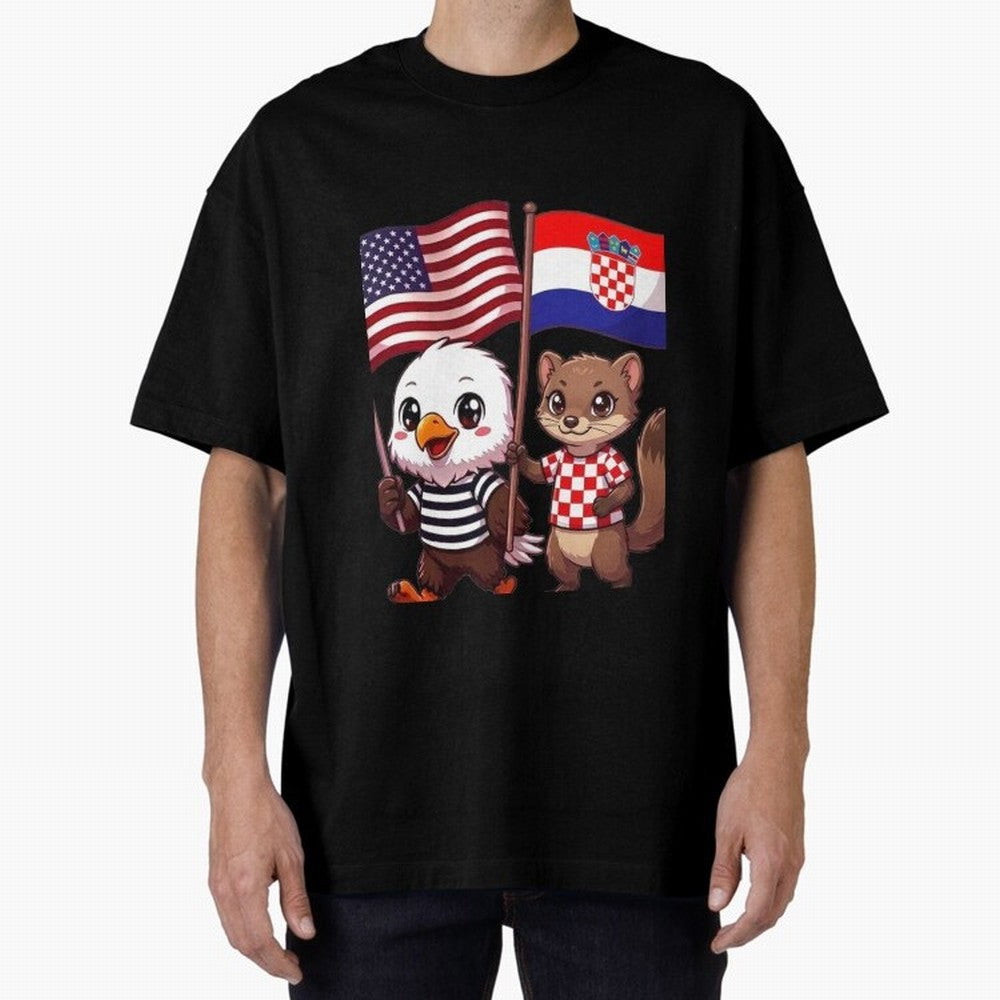 The American eagle and its friend, the Croatian marten Oversized T-Shirt Relive Match Day Hype around FIFA World Cup 2026 USA Canada Mexico, Mbappe and Neymar, Spain, Goal Celebration Energy, Supporter Heritage, Football Icons and Worldwide